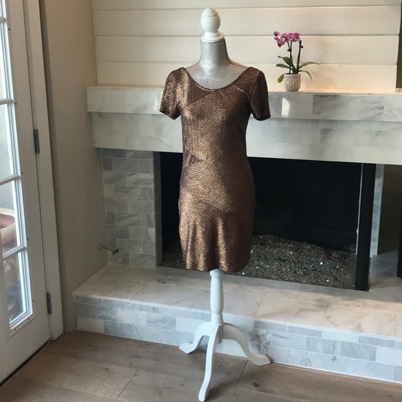 Free People Moonage Daydream Bronze Metallic Party Dress Size Small - Picture 9 of 15